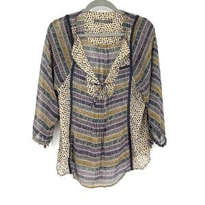 Zara Boho Sheer Peasant Blouse Medium Multicolored V-Neck
